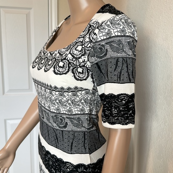 Kardashian Kollection Black and White Striped Midi Dress - Picture 2 of 15